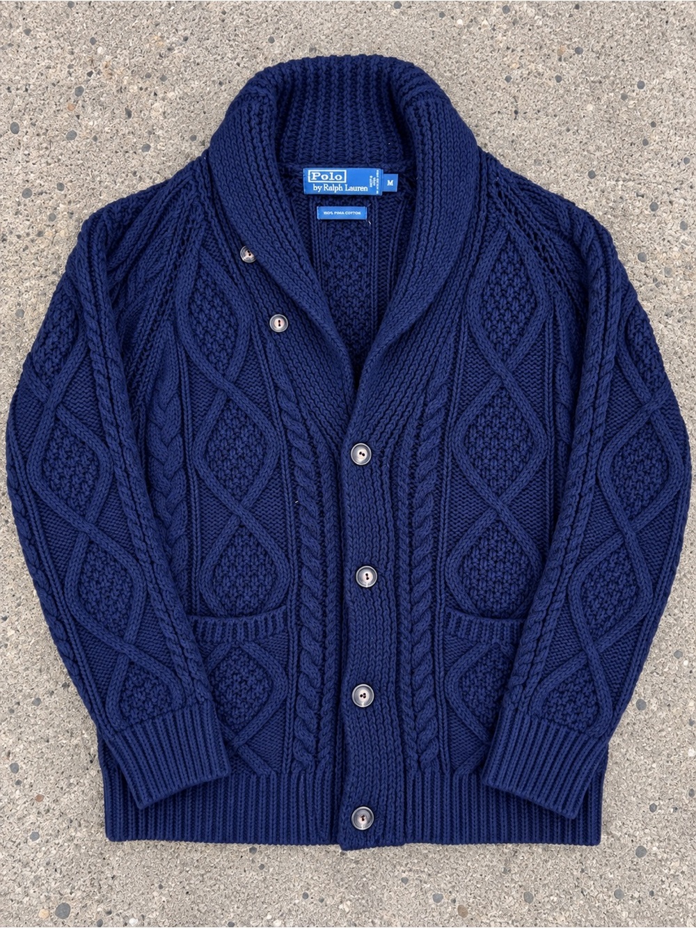 Vintage Polo Ralph Lauren Sz M Mens Cable Knit Cardigan 100% Pima Cotton